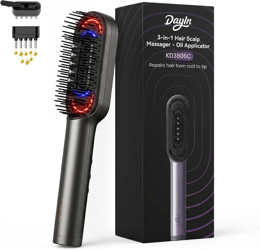 Dayln Electric Scalp Massager Hair Oil Applicator, Cordless Vibration Head Massager, Red Light Hair Brush, Deep Clean Comb for Home & Travel Gray