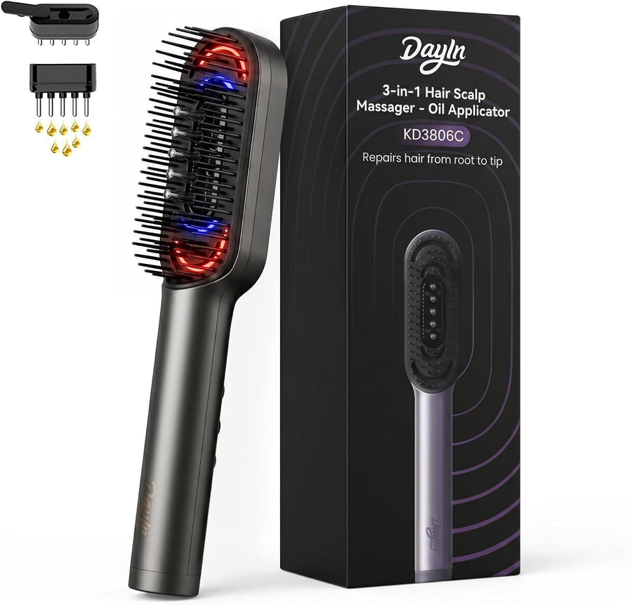Dayln Electric Scalp Massager Hair Oil Applicator, Cordless Vibration Head Massager, Red Light Hair Brush, Deep Clean Comb for Home & Travel Gray