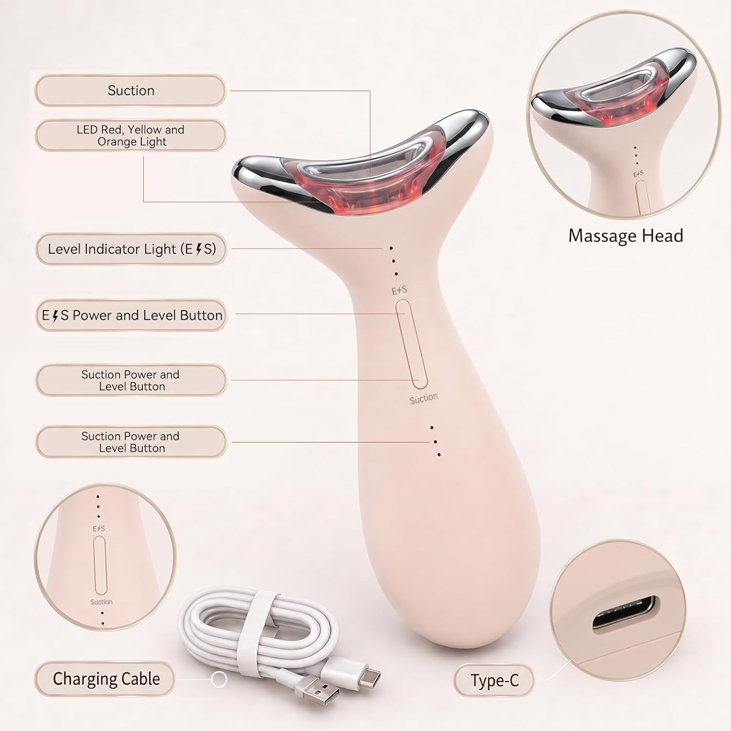 Facial Massager,5-IN-1 Red Light Therapy for Face and Neck Beauty Device with 3 Color Mode Suction Vibration Heated for Skin Care&Neck Firming