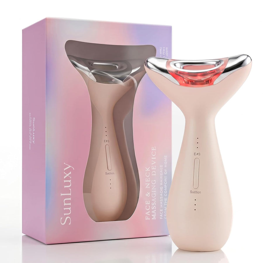 Facial Massager,5-IN-1 Red Light Therapy for Face and Neck Beauty Device with 3 Color Mode Suction Vibration Heated for Skin Care&Neck Firming