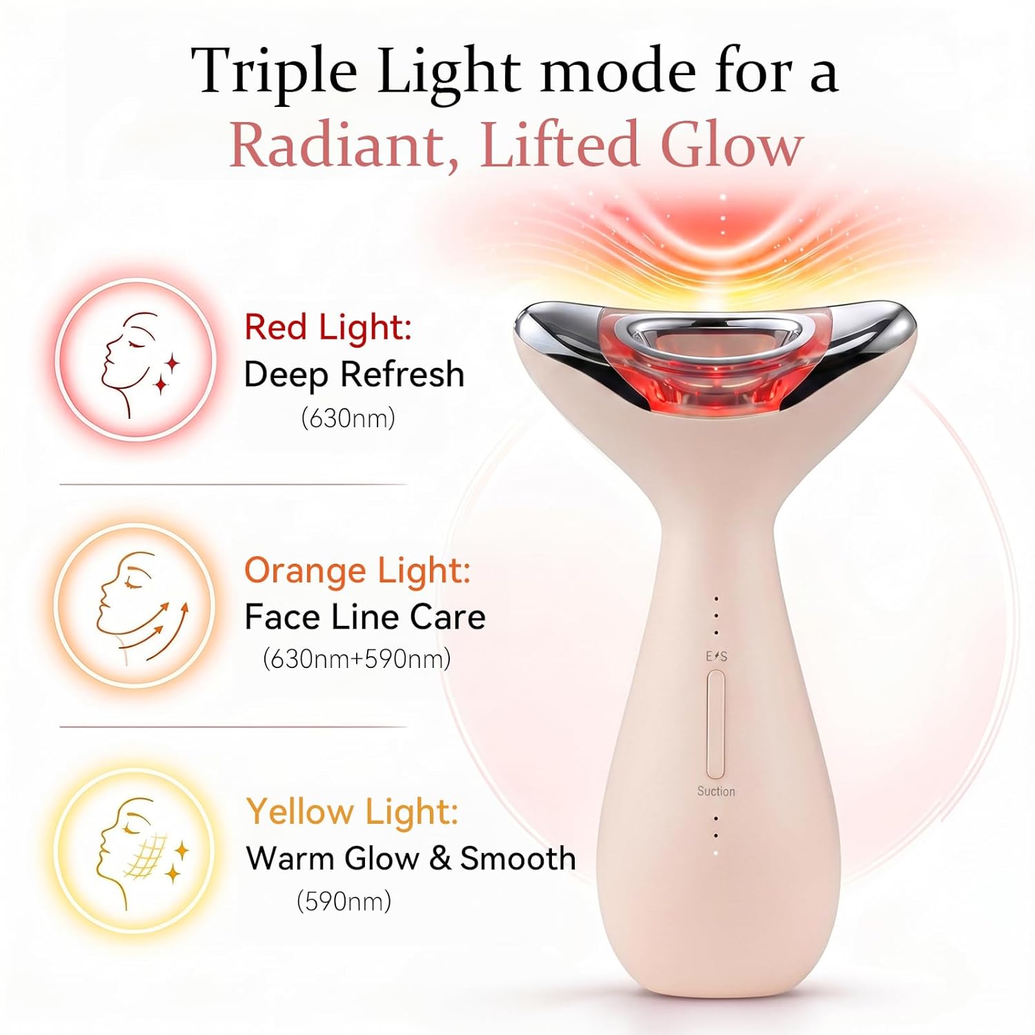 Facial Massager,5-IN-1 Red Light Therapy for Face and Neck Beauty Device with 3 Color Mode Suction Vibration Heated for Skin Care&Neck Firming