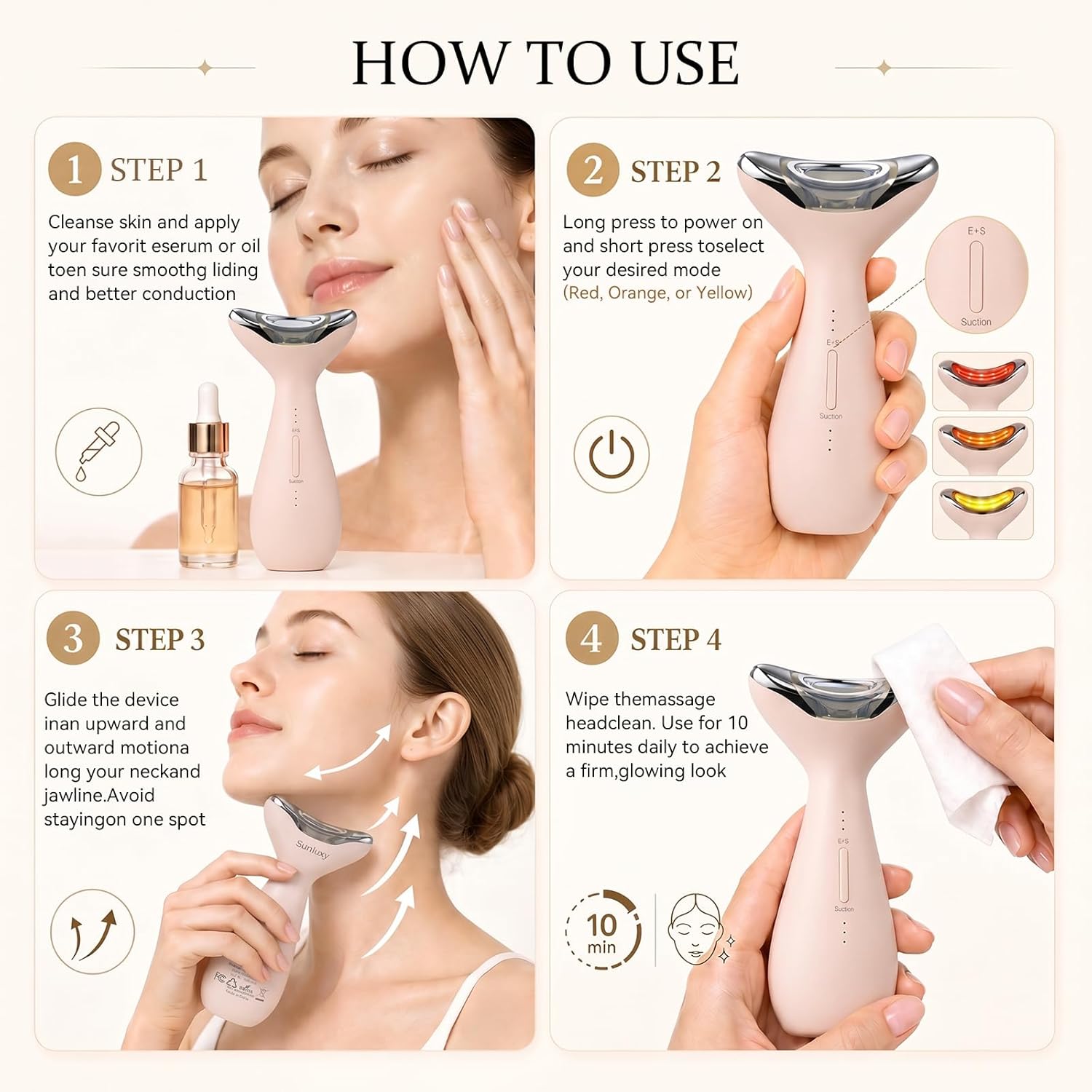 Facial Massager,5-IN-1 Red Light Therapy for Face and Neck Beauty Device with 3 Color Mode Suction Vibration Heated for Skin Care&Neck Firming