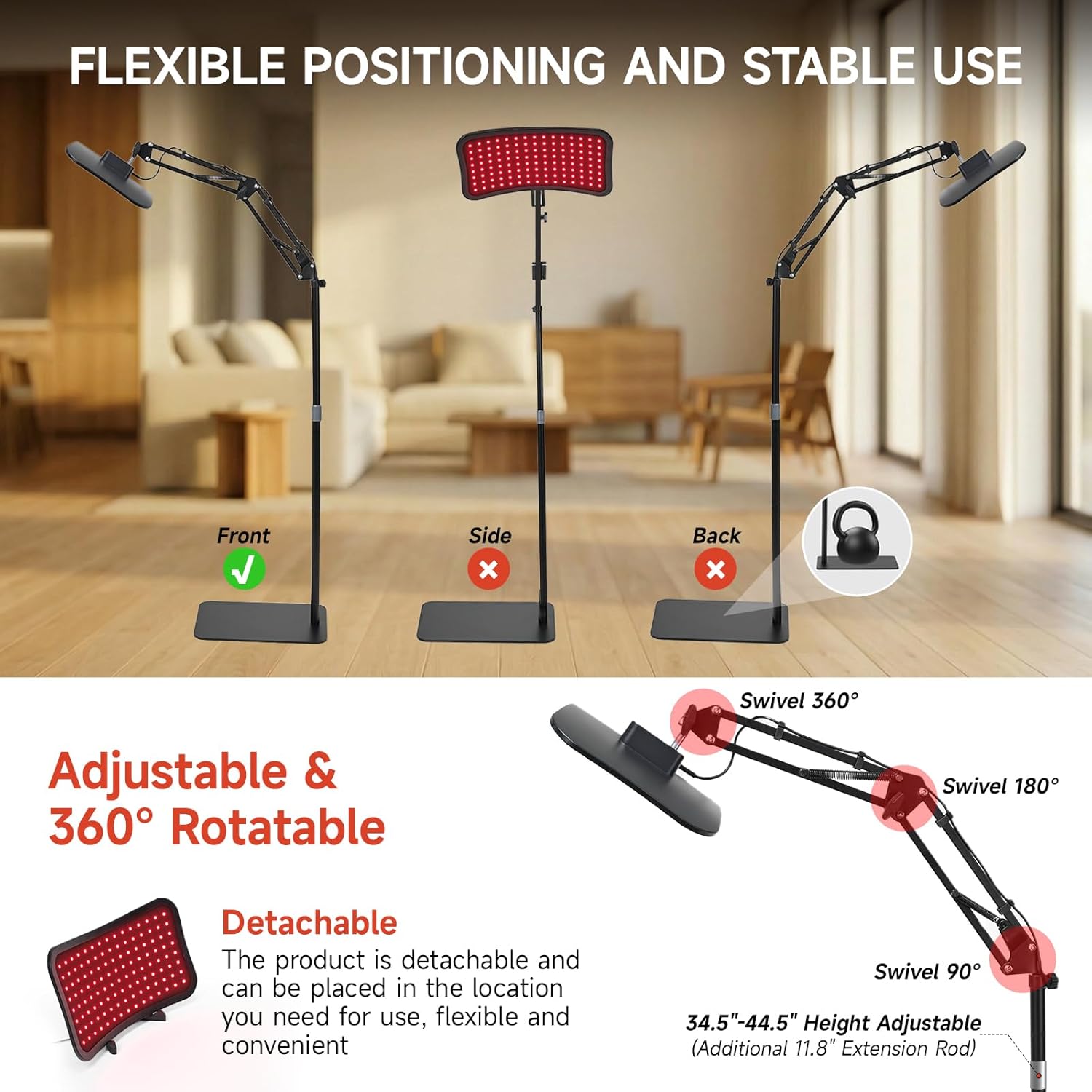 Renergy Red Light Therapy Lamp with Stand, 660nm 850nm Near Infrared Red Light Therapy Panel for Face & Body, Portable LED Light Therapy Device with Remote Control, 5 Brightness 3 Timer for Home Use