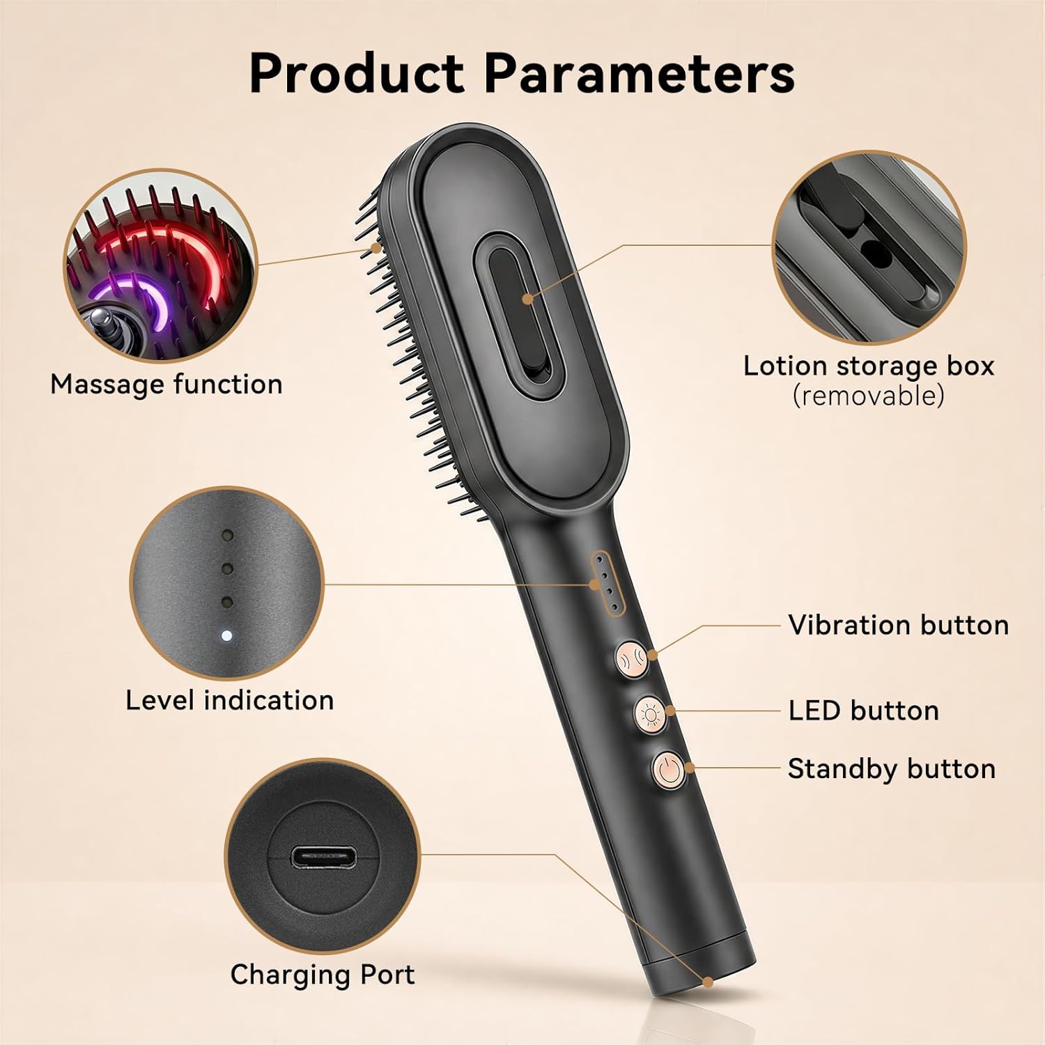 Dayln Electric Scalp Massager Hair Oil Applicator, Cordless Vibration Head Massager, Red Light Hair Brush, Deep Clean Comb for Home & Travel Gray