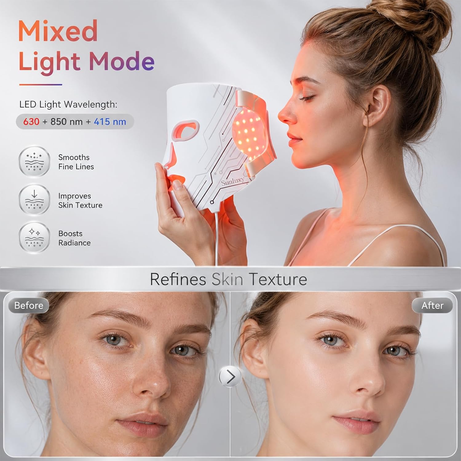 Red Light Therapy Mask for Face, Red & Blue LED Face Mask Light Therapy with 3 Modes with 850nm NIR, Cordless Rechargeable with Remote Control, Full Face Skincare for Women Mom Wife