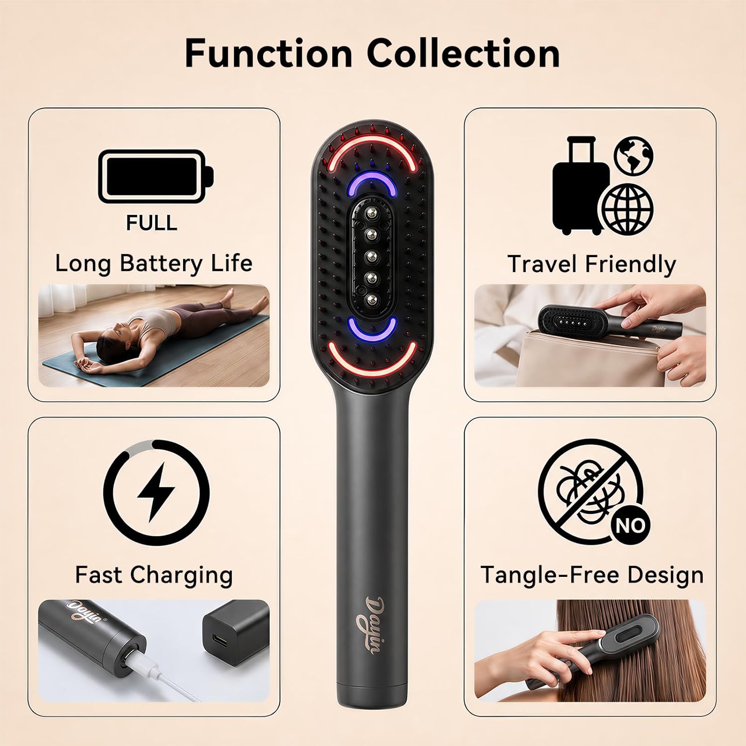 Dayln Electric Scalp Massager Hair Oil Applicator, Cordless Vibration Head Massager, Red Light Hair Brush, Deep Clean Comb for Home & Travel Gray