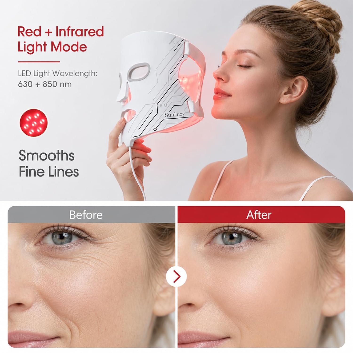 Red Light Therapy Mask for Face, Red & Blue LED Face Mask Light Therapy with 3 Modes with 850nm NIR, Cordless Rechargeable with Remote Control, Full Face Skincare for Women Mom Wife