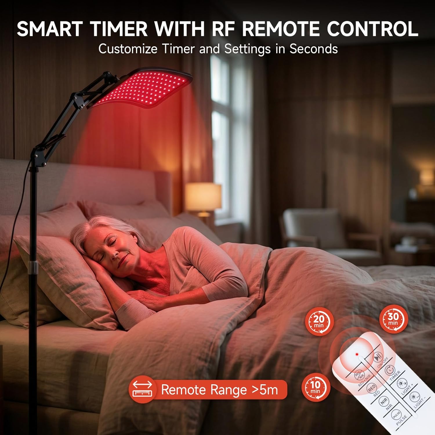 Renergy Red Light Therapy Lamp with Stand, 660nm 850nm Near Infrared Red Light Therapy Panel for Face & Body, Portable LED Light Therapy Device with Remote Control, 5 Brightness 3 Timer for Home Use