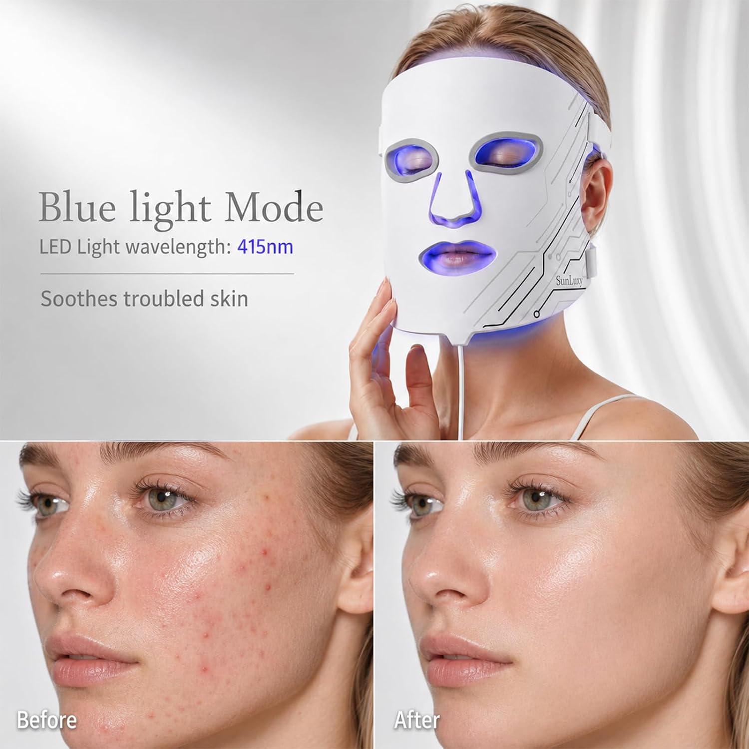 Red Light Therapy Mask for Face, Red & Blue LED Face Mask Light Therapy with 3 Modes with 850nm NIR, Cordless Rechargeable with Remote Control, Full Face Skincare for Women Mom Wife