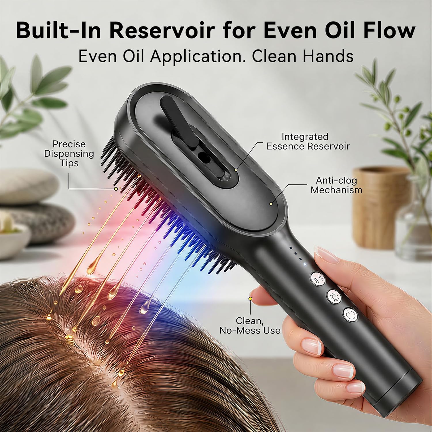 Dayln Electric Scalp Massager Hair Oil Applicator, Cordless Vibration Head Massager, Red Light Hair Brush, Deep Clean Comb for Home & Travel Gray